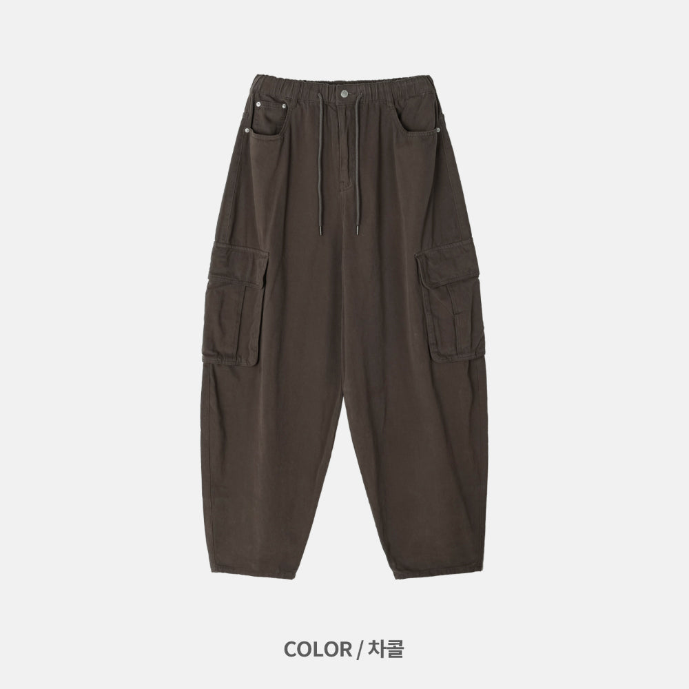 寬版 水洗 抽繩 錐形 工裝褲 / 3色