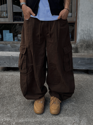 寬版 水洗 抽繩 錐形 工裝褲 / 3色