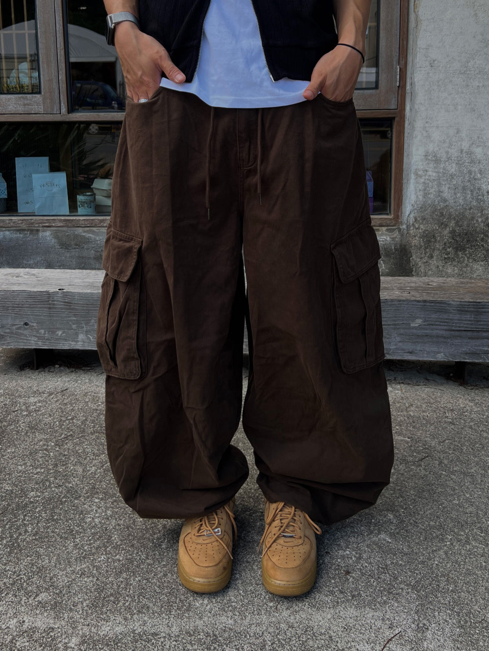 寬版 水洗 抽繩 錐形 工裝褲 / 3色