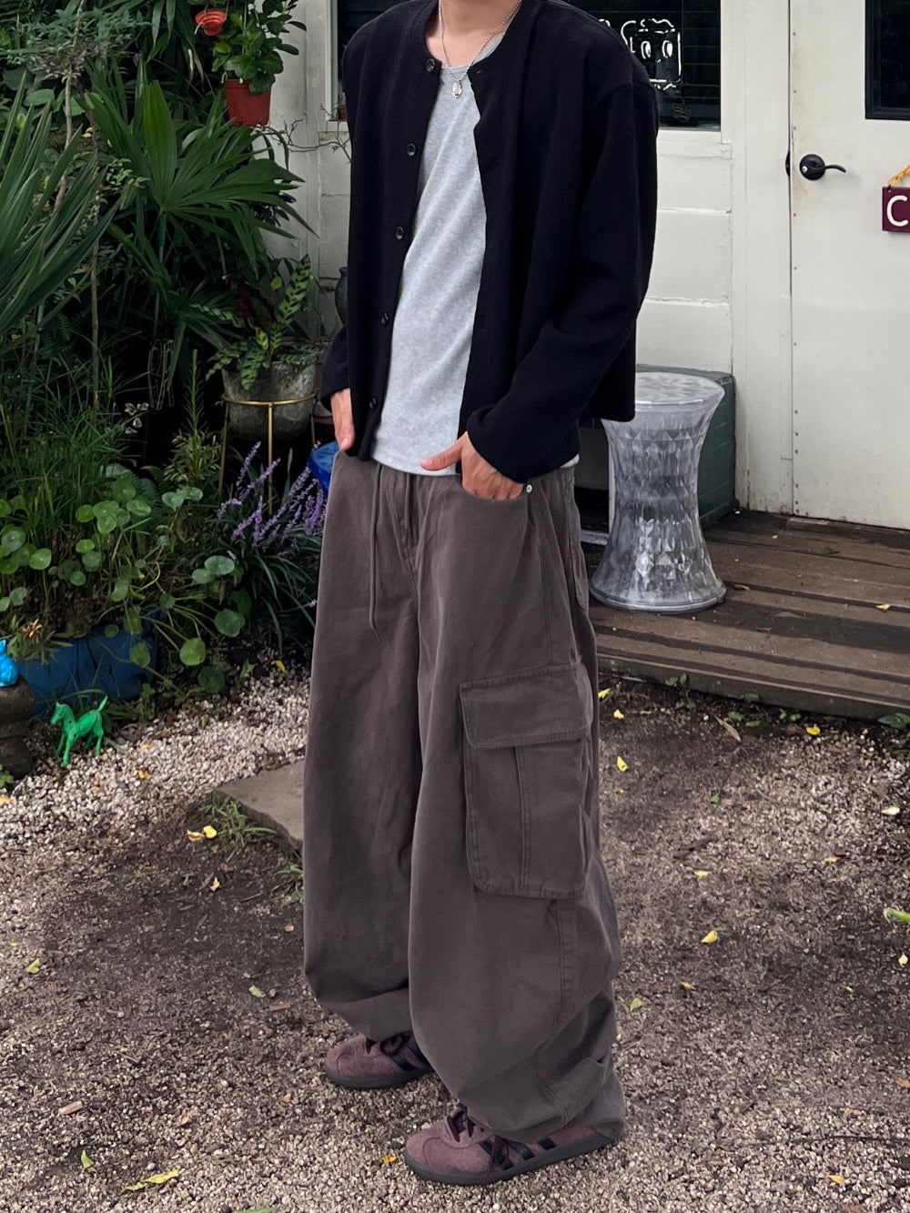 寬版 水洗 抽繩 錐形 工裝褲 / 3色