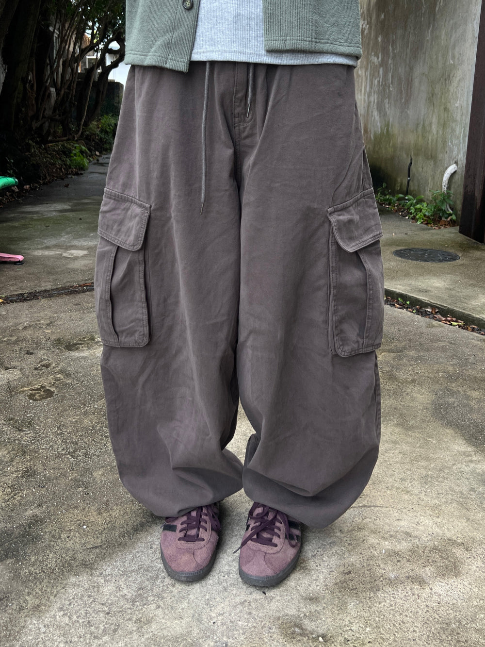 寬版 水洗 抽繩 錐形 工裝褲 / 3色