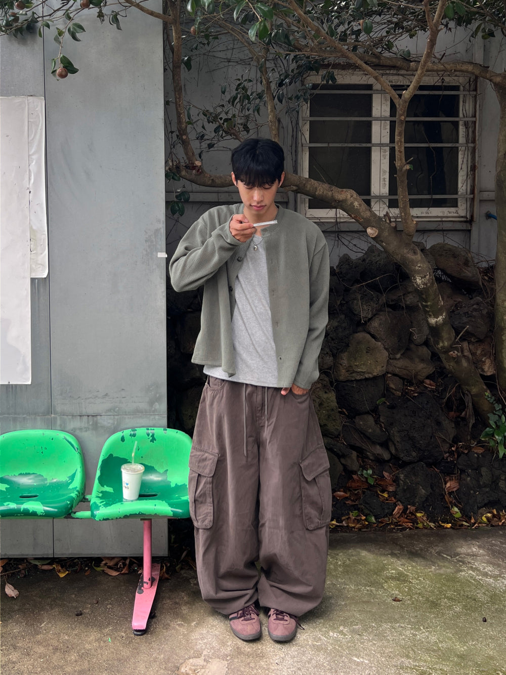 寬版 水洗 抽繩 錐形 工裝褲 / 3色