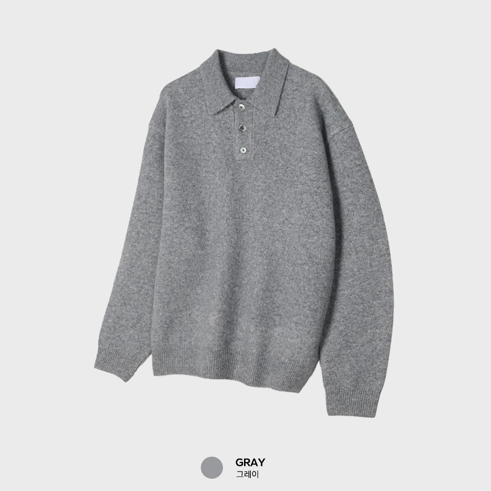 簡約 仿羊絨 翻領 三扣 Polo 針織衫  / 9色【部分現貨】
