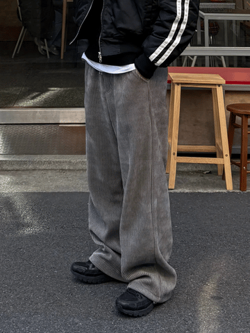寬鬆 燈芯絨 褲腳抽繩 休閒 落地 長褲 / 4色