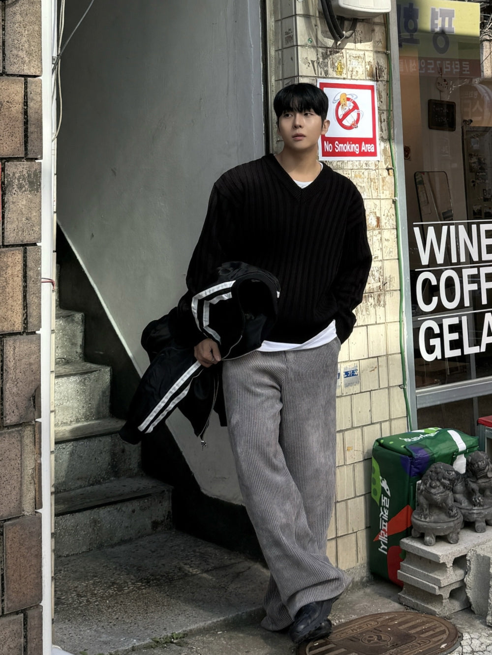 寬鬆 燈芯絨 褲腳抽繩 休閒 落地 長褲 / 4色