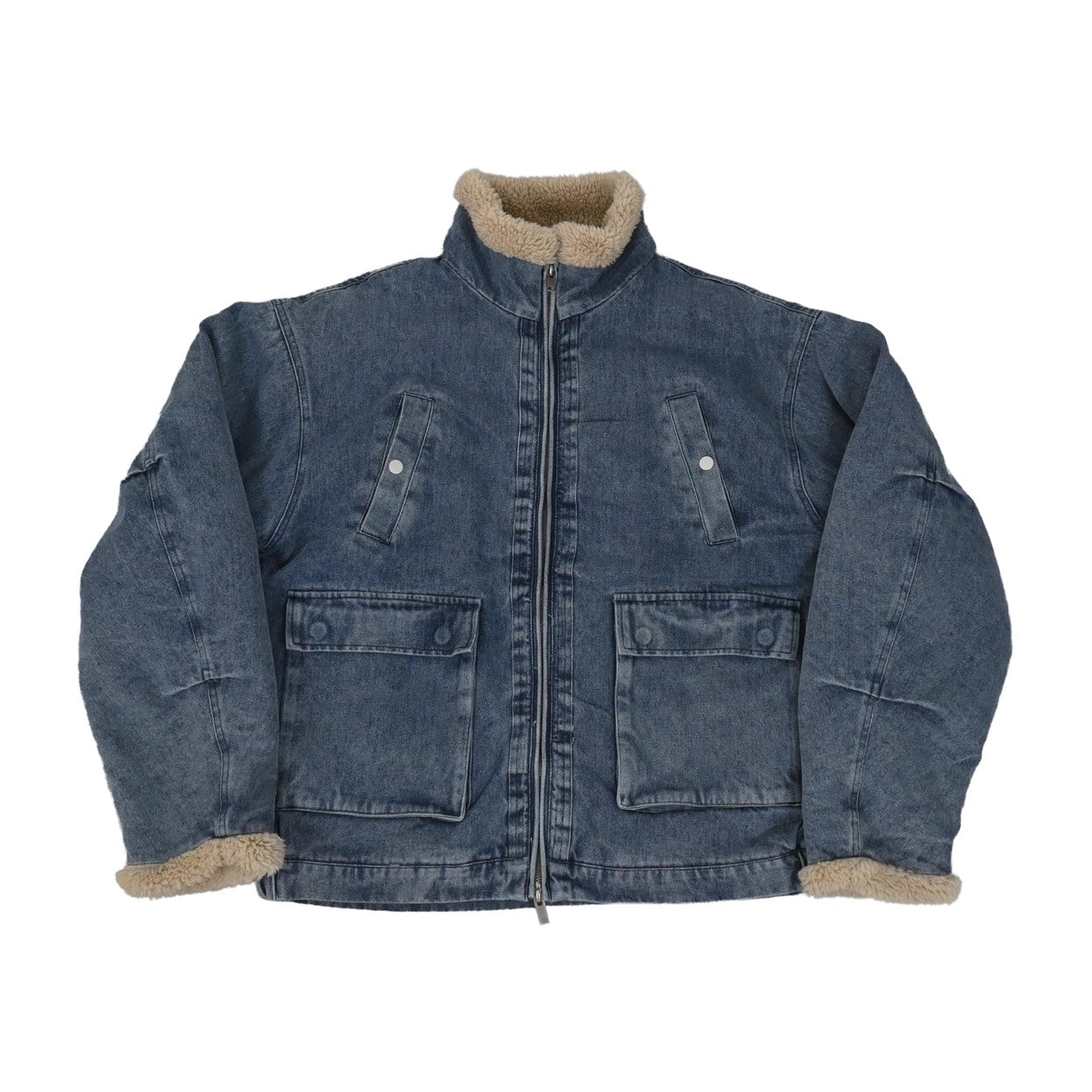 羊羔毛 水洗 做舊 工裝 牛仔外套 / 2色