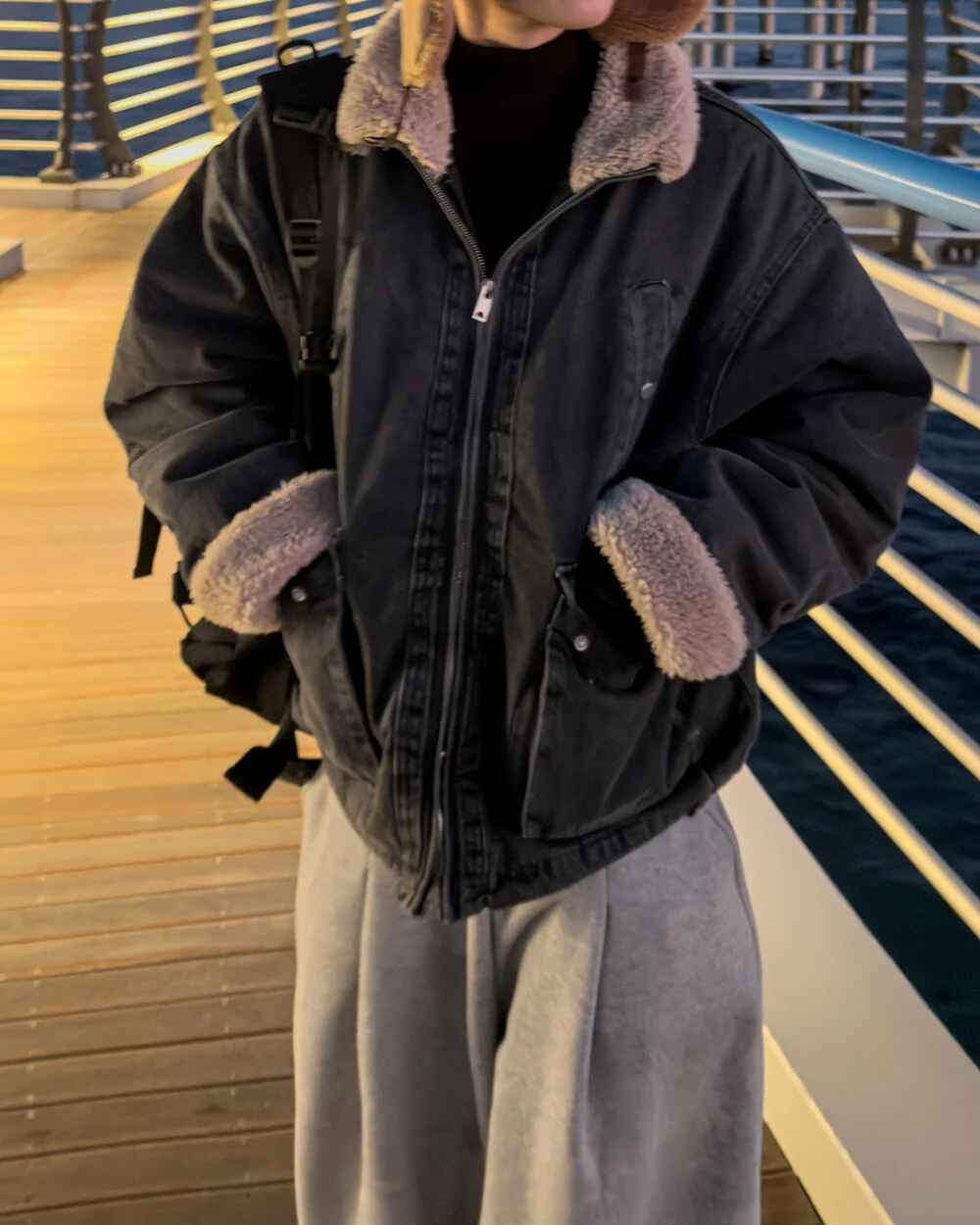 羊羔毛 水洗 做舊 工裝 牛仔外套 / 2色