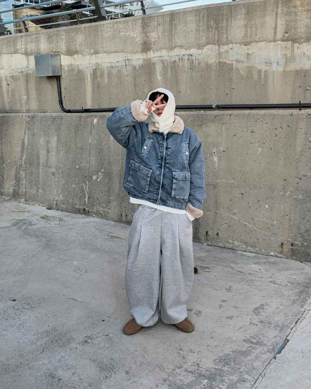 羊羔毛 水洗 做舊 工裝 牛仔外套 / 2色