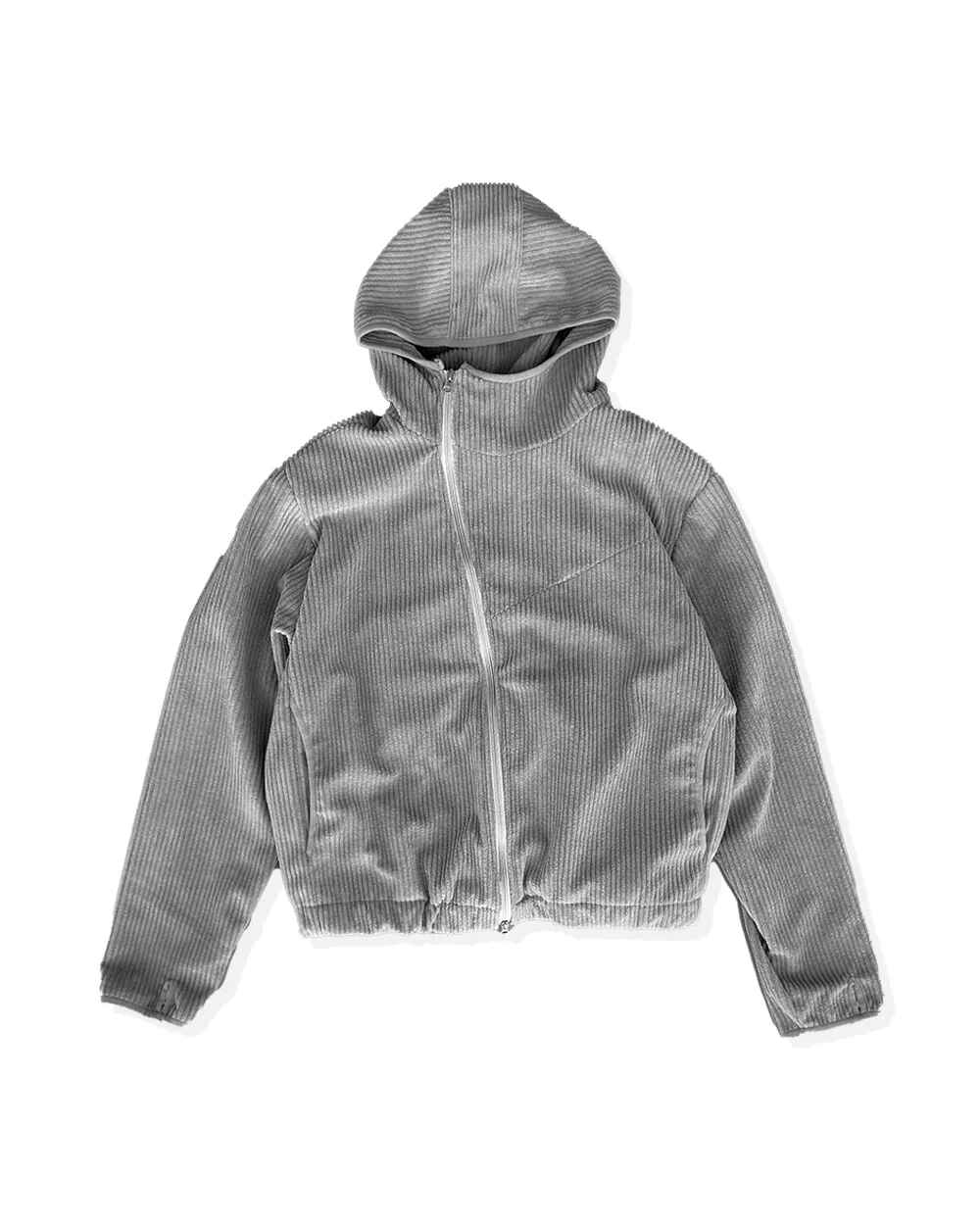 燈芯絨 高領 不對稱拉鍊 連帽外套 / 3色