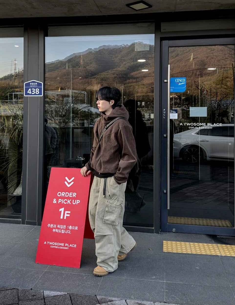 燈芯絨 高領 不對稱拉鍊 連帽外套 / 3色