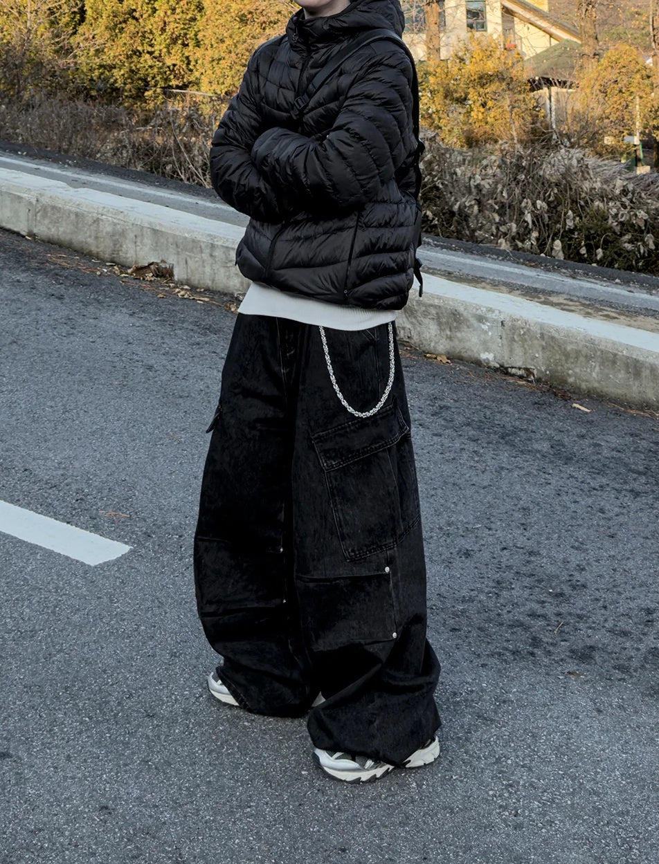 鉚釘 工裝 壓釦 分割剪裁 牛仔褲 / 2色