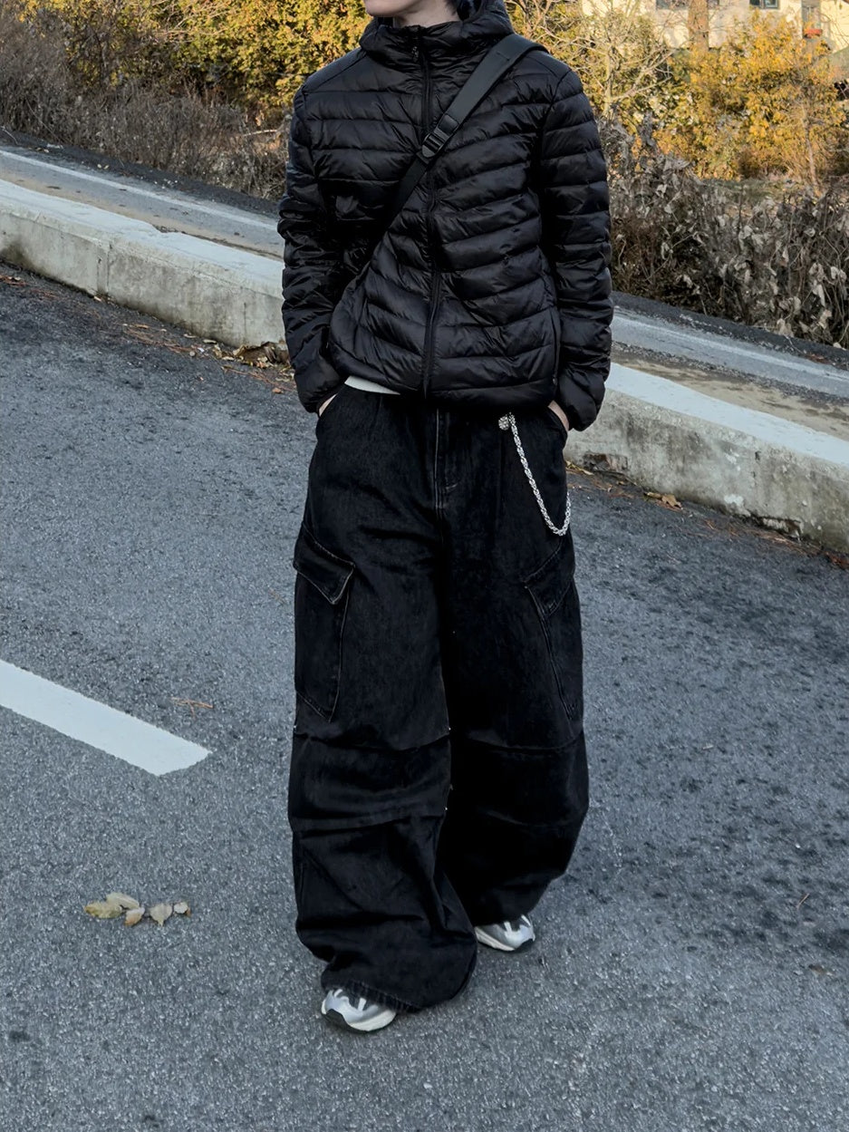 鉚釘 工裝 壓釦 分割剪裁 牛仔褲 / 2色