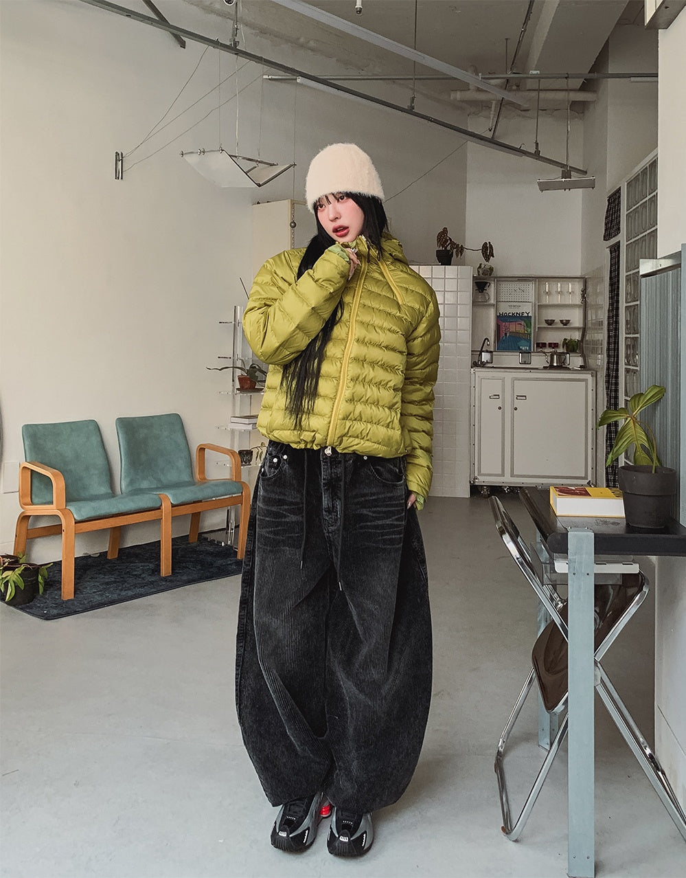 復古 水洗 燈芯絨 寬版 氣球 牛仔褲 / 4色