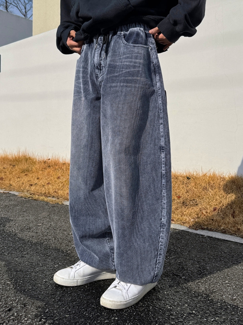 復古 水洗 燈芯絨 寬版 氣球 牛仔褲 / 4色