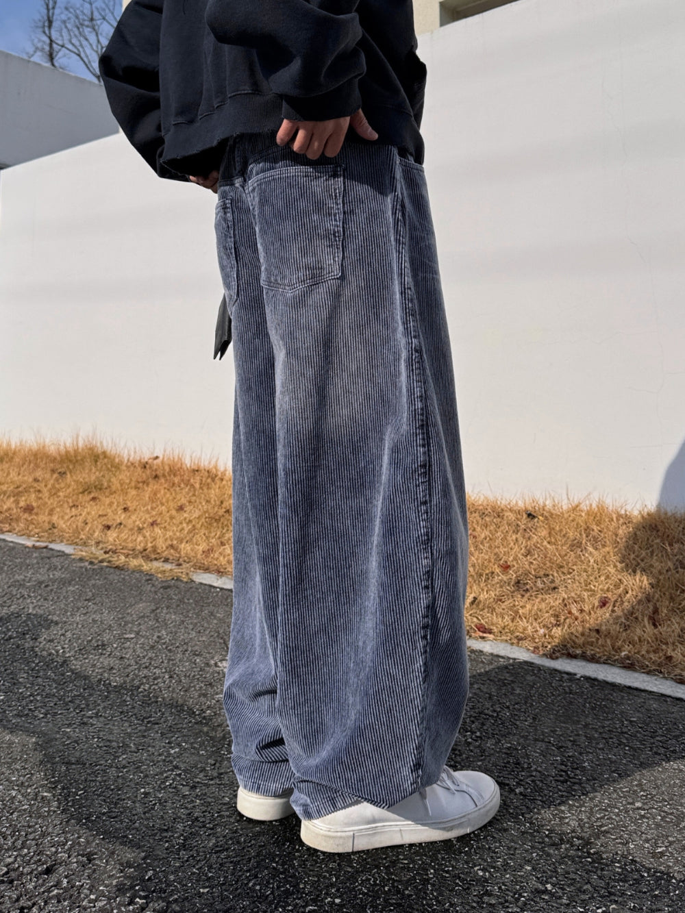 復古 水洗 燈芯絨 寬版 氣球 牛仔褲 / 4色