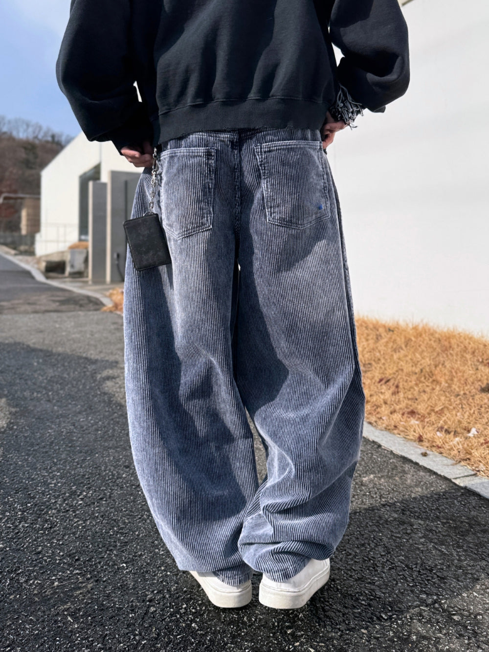 復古 水洗 燈芯絨 寬版 氣球 牛仔褲 / 4色