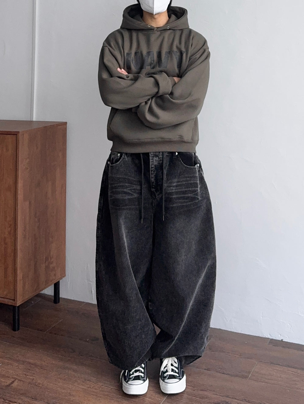 復古 水洗 燈芯絨 寬版 氣球 牛仔褲 / 4色