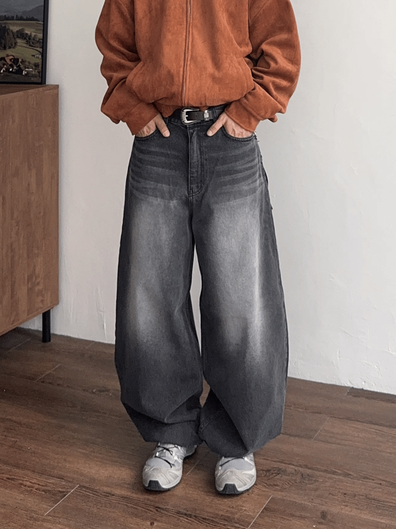 復古 水洗 寬版 氣球 牛仔褲 / 2色