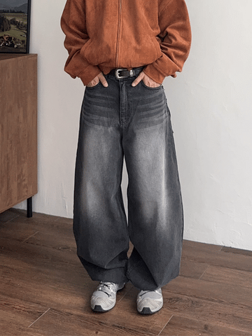 復古 水洗 寬版 氣球 牛仔褲 / 2色