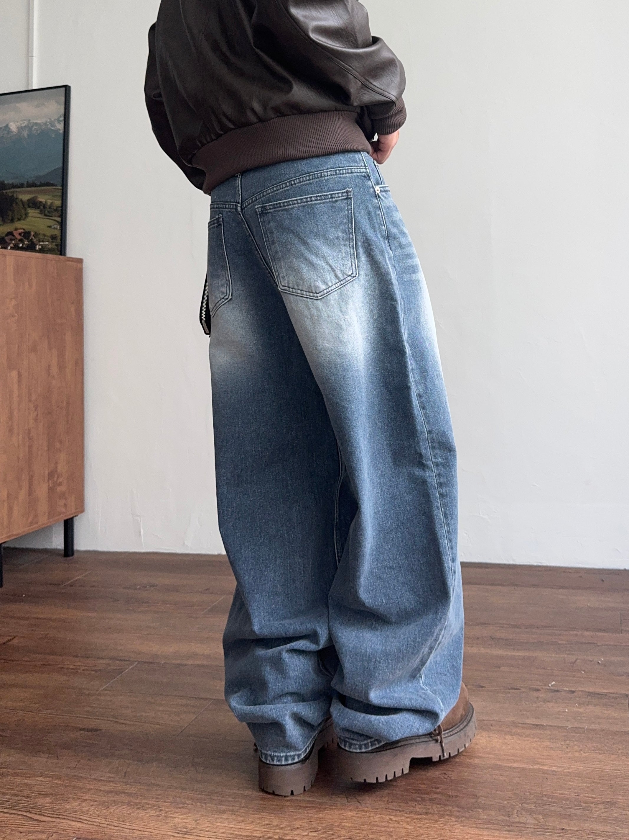 復古 水洗 寬版 氣球 牛仔褲 / 2色