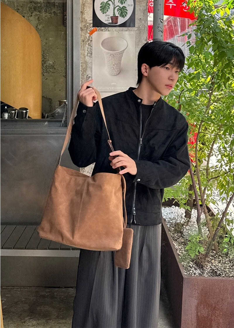 仿舊 質感 磁吸 皮革 寬背帶 斜背包 / 3色