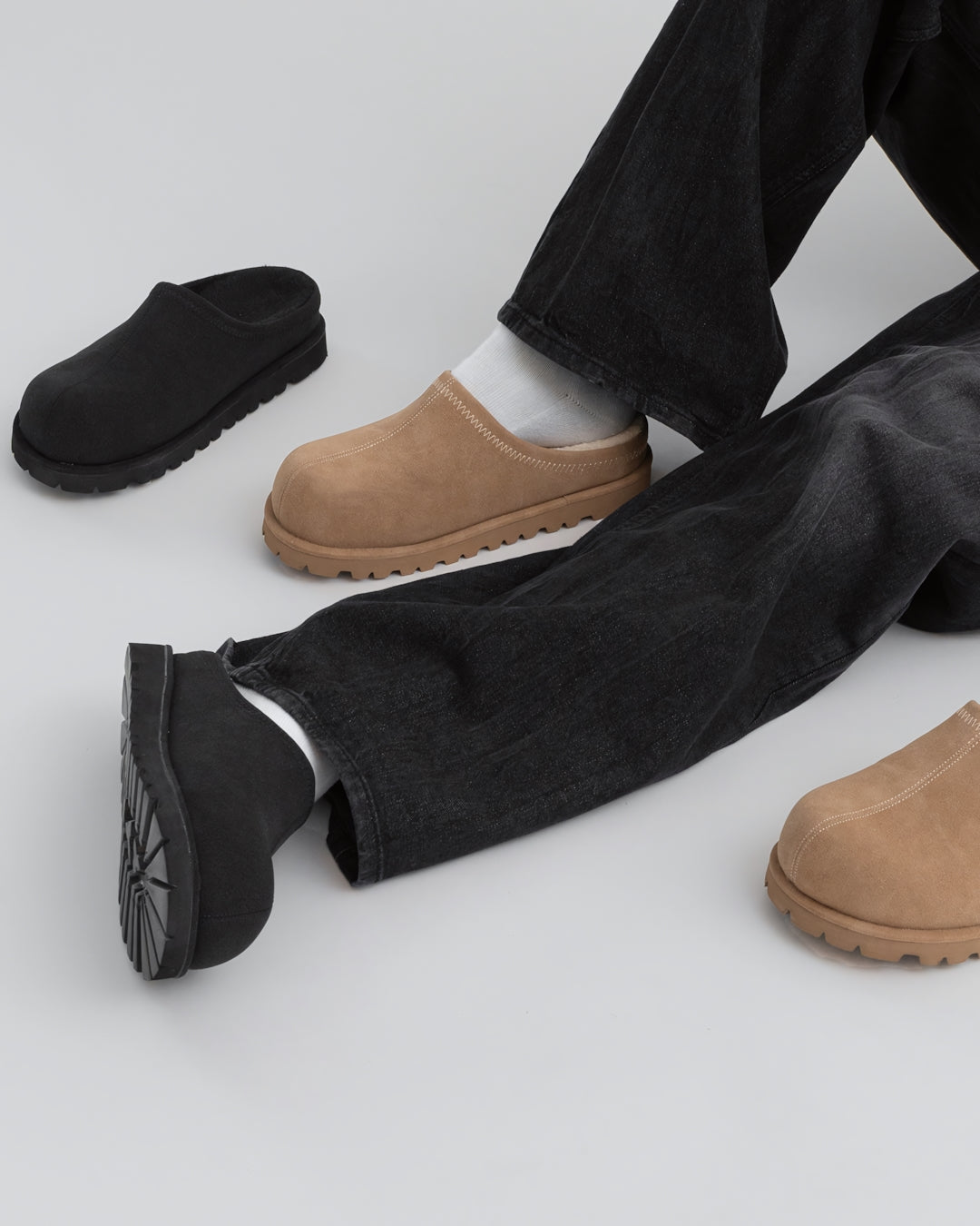 貝果 絨毛 麂皮 增高 穆勒鞋【 米／250 現貨 】