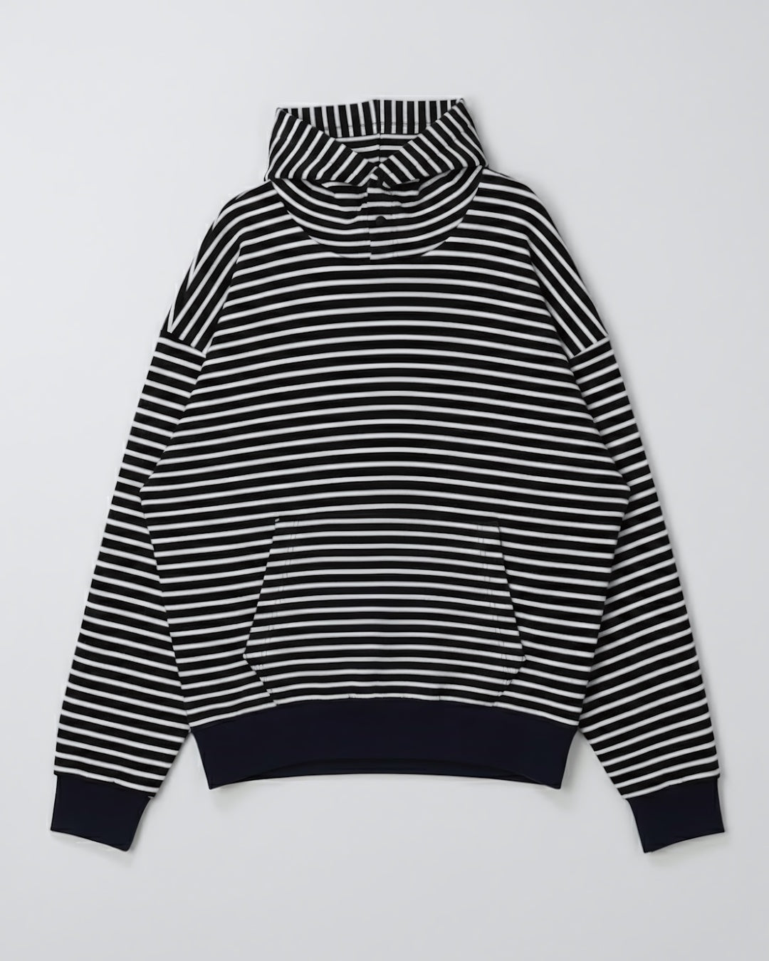 寬鬆 條紋 半開襟 手袖 刷毛 帽T / 3色