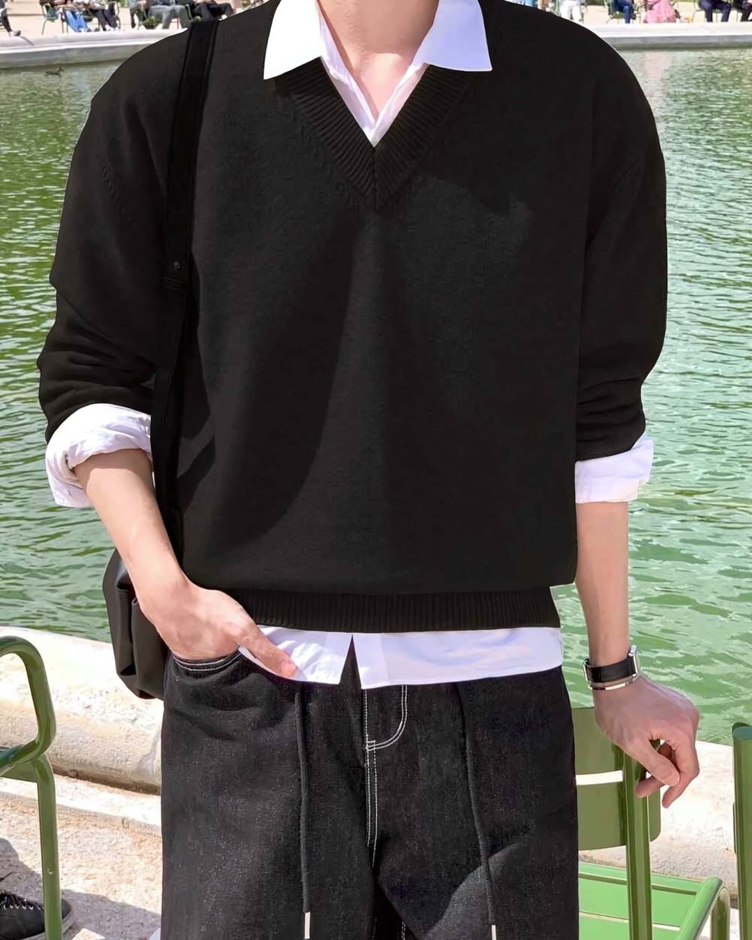 簡約 羅紋V領 莫代爾 針織衫 / 6色