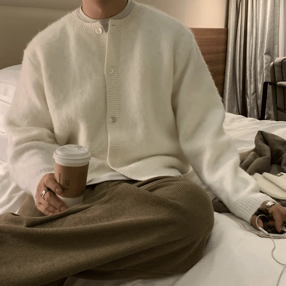 重磅 馬海毛 貝殼釦 疊穿 短版 針織 開襟衫 / 5色