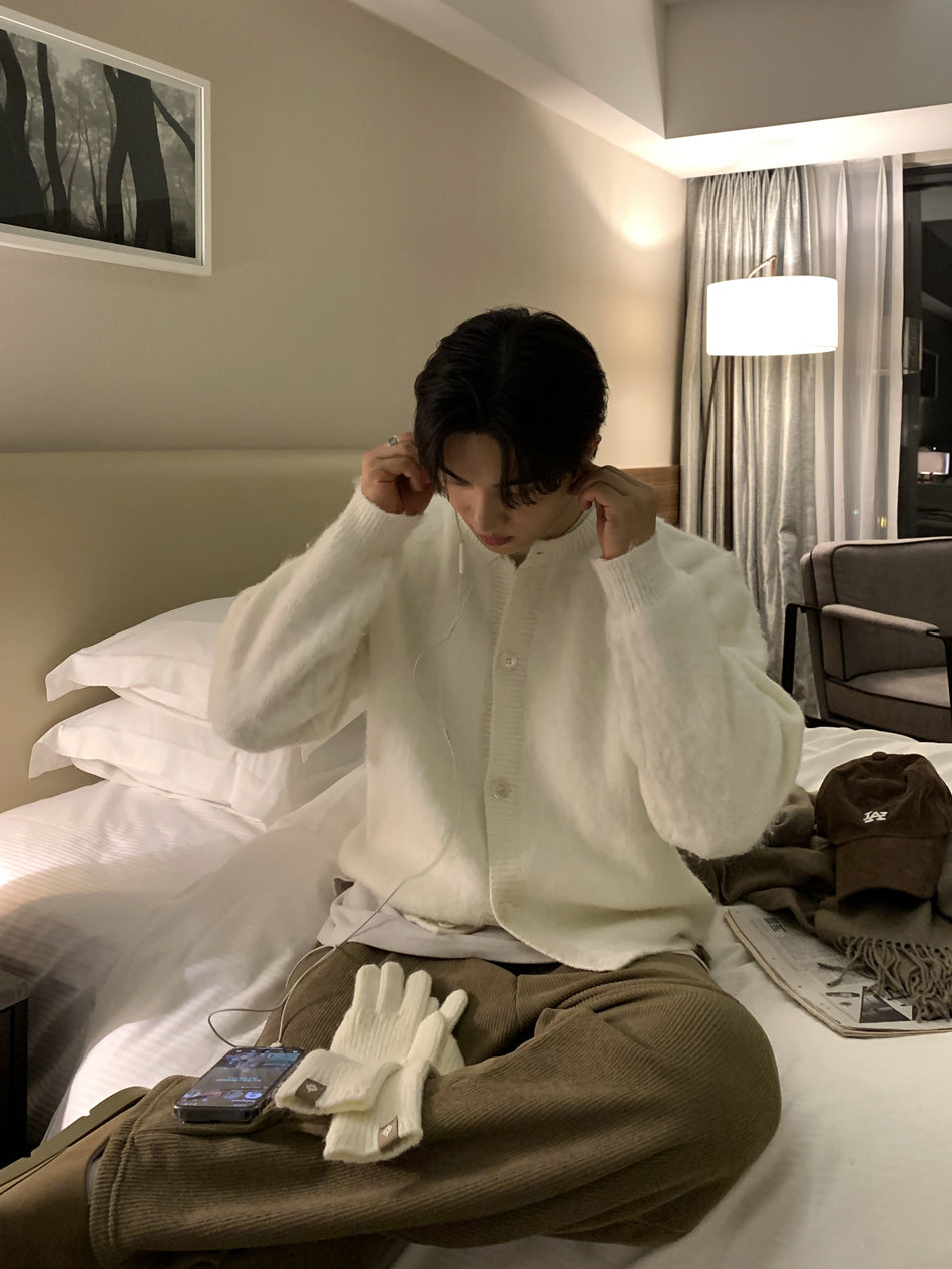 重磅 馬海毛 貝殼釦 疊穿 短版 針織 開襟衫 / 5色