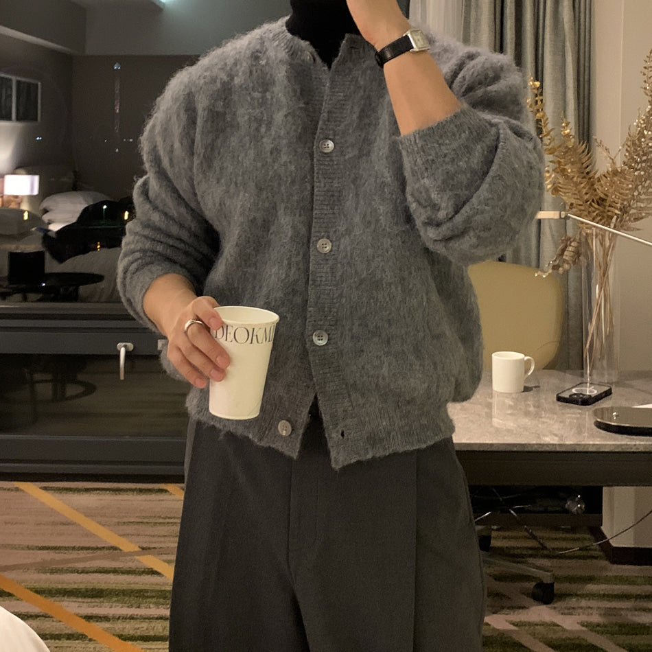 重磅 馬海毛 貝殼釦 疊穿 短版 針織 開襟衫 / 5色