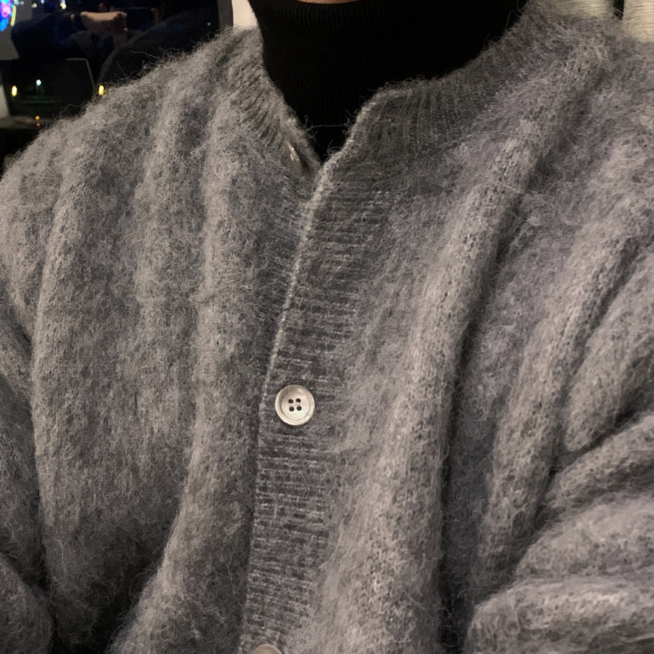 重磅 馬海毛 貝殼釦 疊穿 短版 針織 開襟衫 / 5色