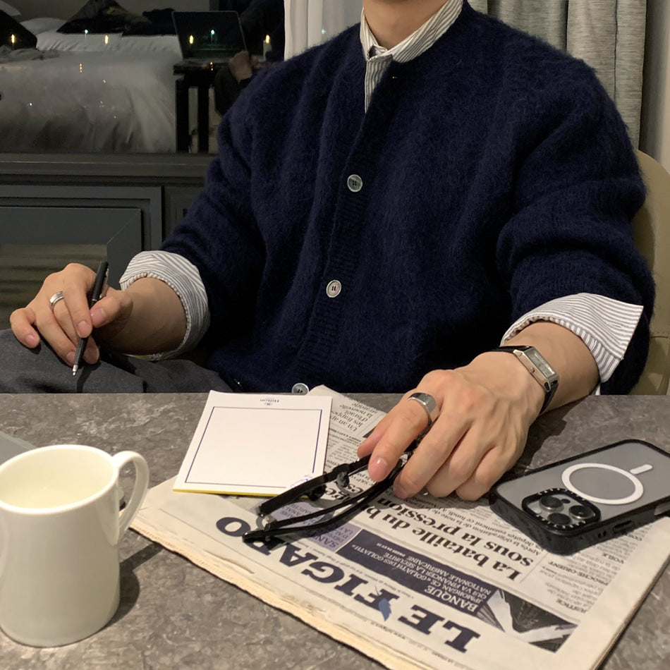 重磅 馬海毛 貝殼釦 疊穿 短版 針織 開襟衫 / 5色