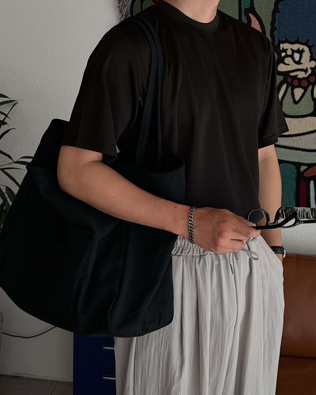 極簡 大容量 棉質 托特 肩背包