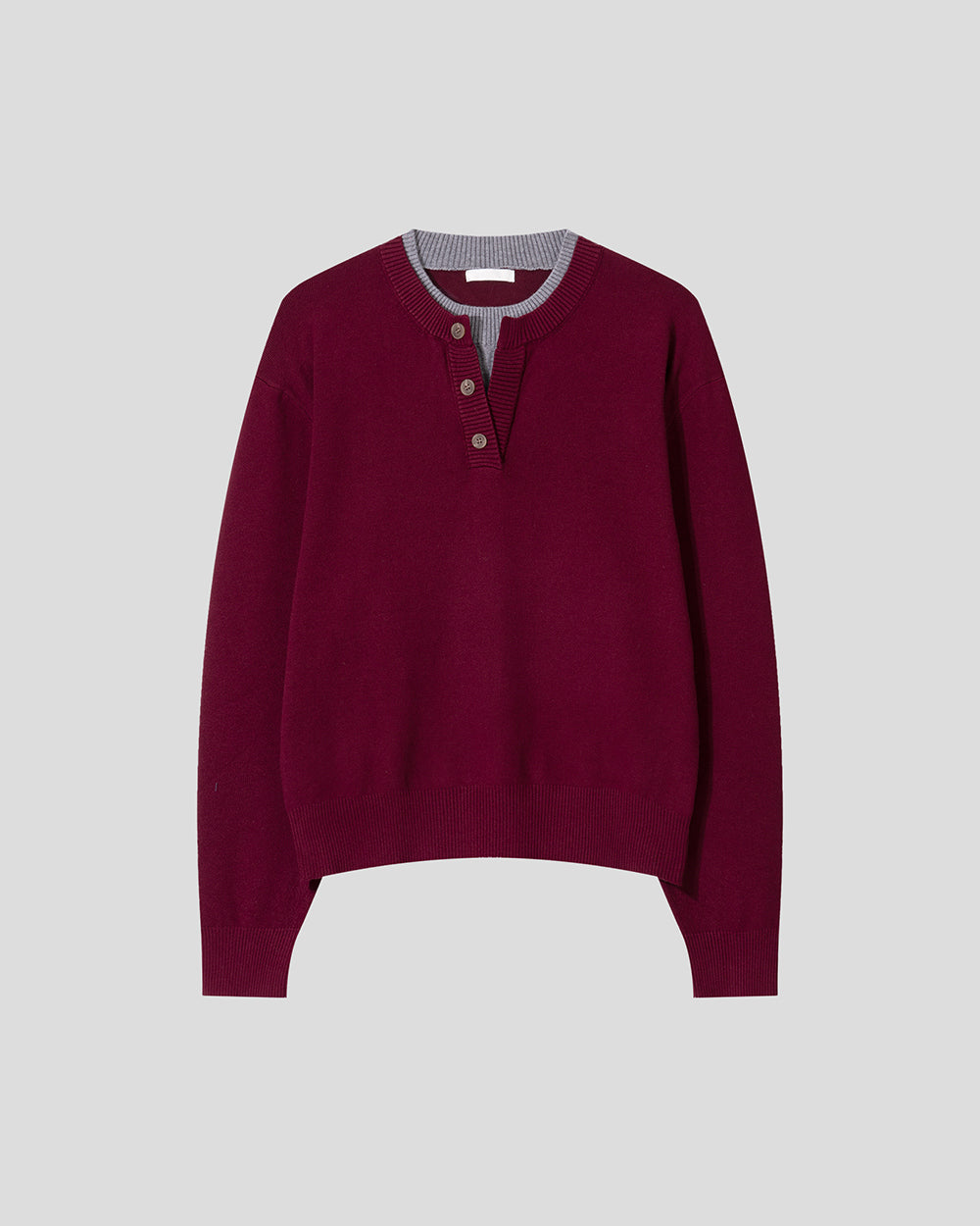 層次 假兩件 亨利領 寬鬆 針織衫 / 6色