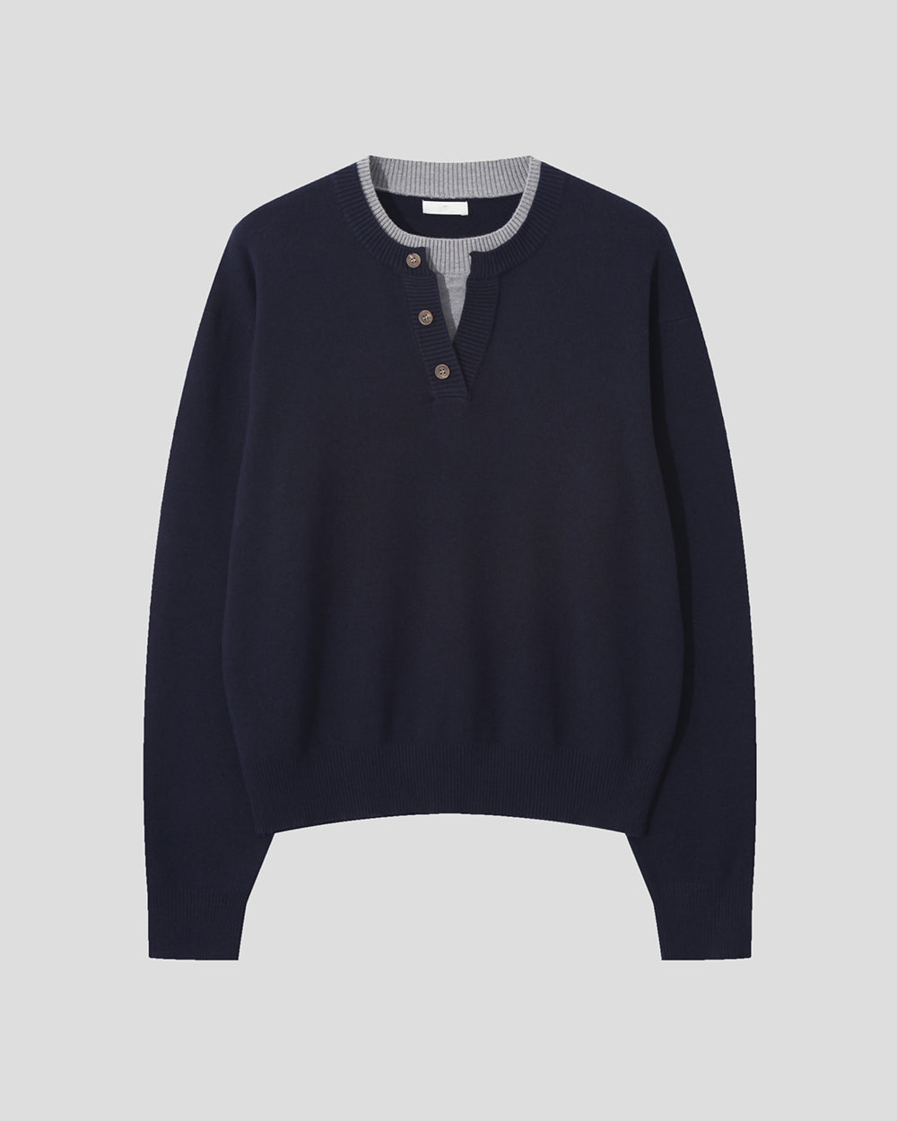 層次 假兩件 亨利領 寬鬆 針織衫 / 6色