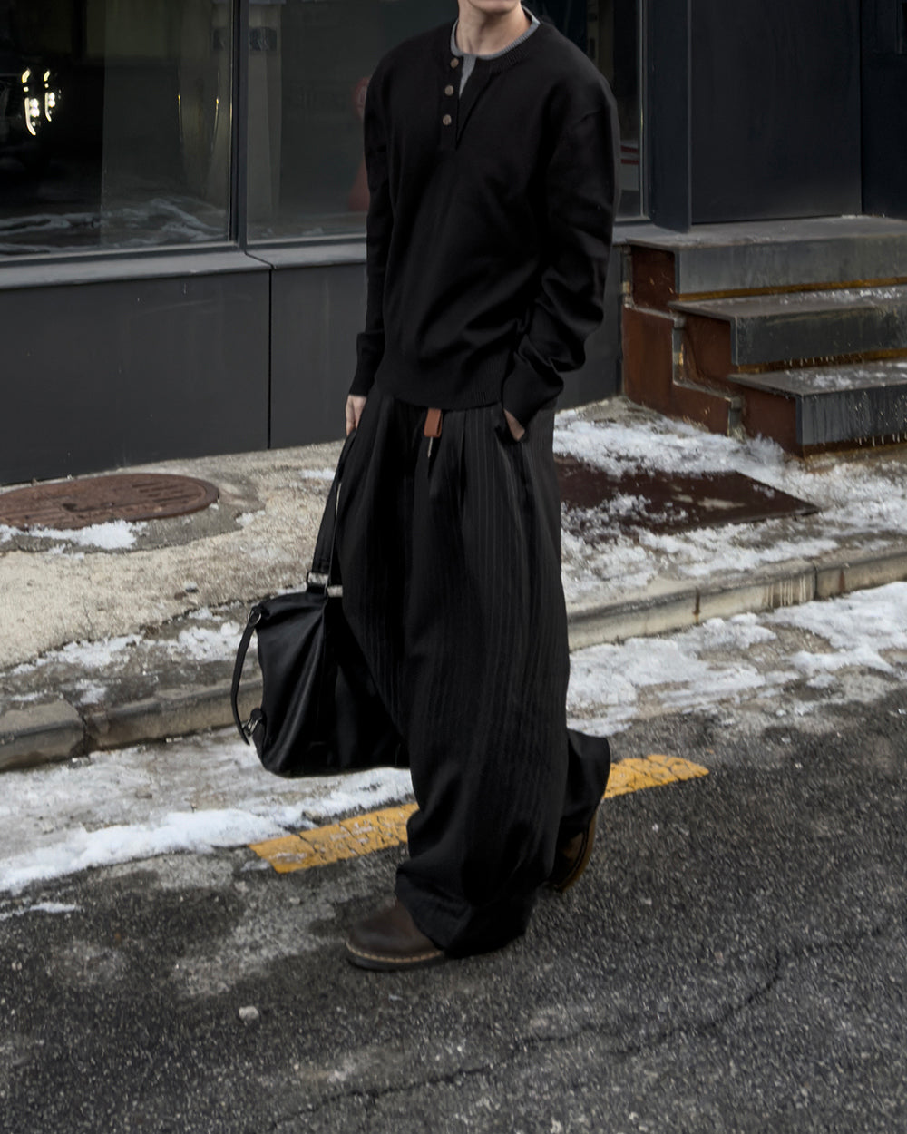 層次 假兩件 亨利領 寬鬆 針織衫 / 6色