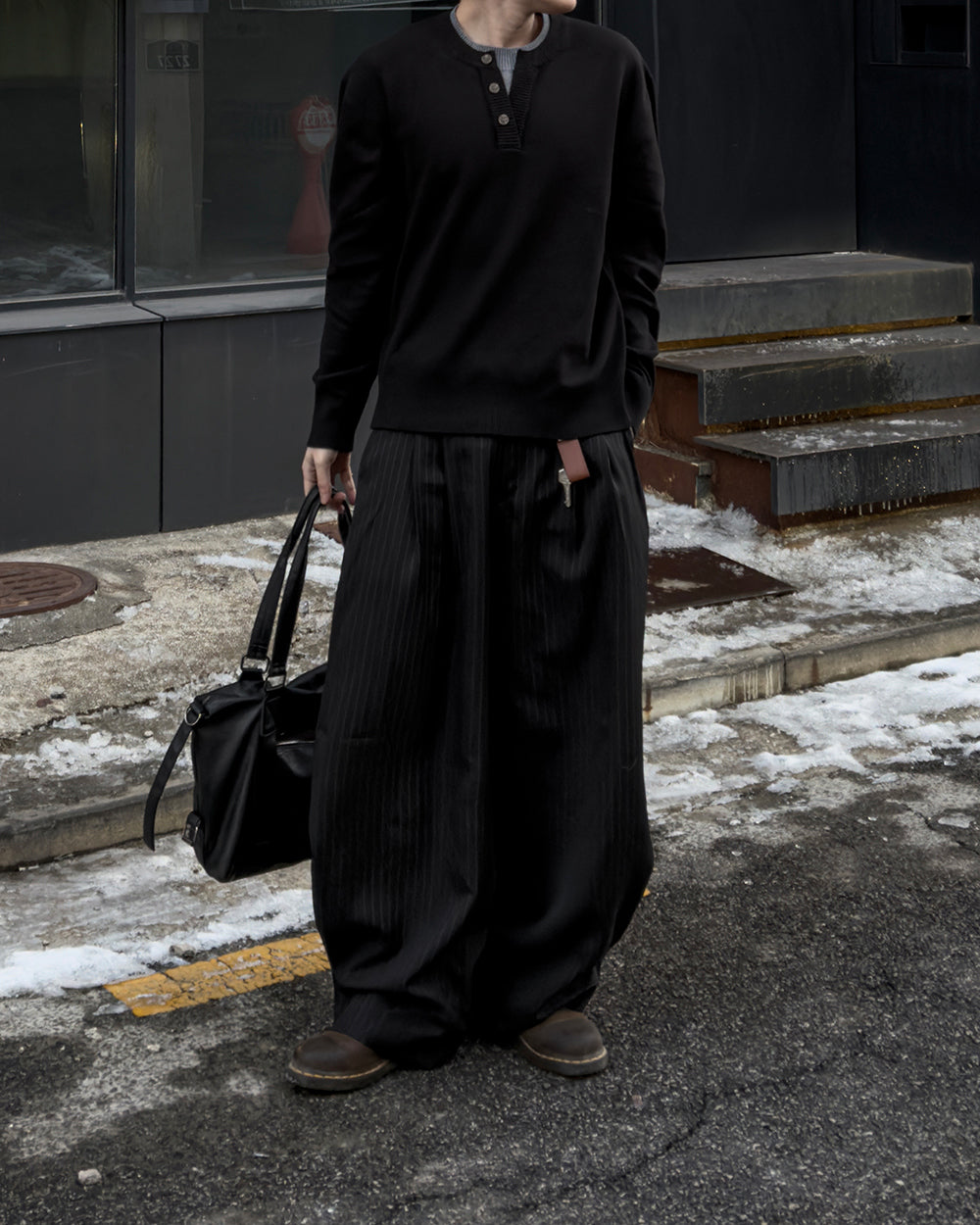 層次 假兩件 亨利領 寬鬆 針織衫 / 6色