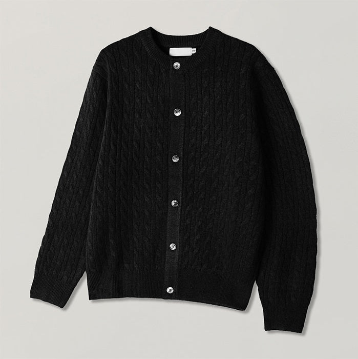 經典 層次 麻花 針織 圓領 開襟衫 / 7色