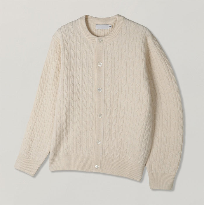 經典 層次 麻花 針織 圓領 開襟衫 / 7色