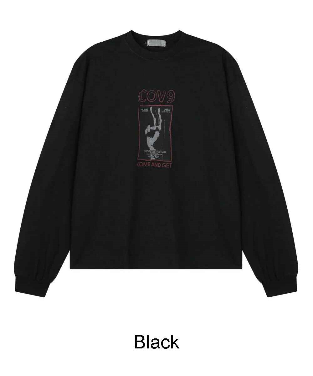 LOV9 復古 水洗 印花 不收邊 長袖T恤 / 2色