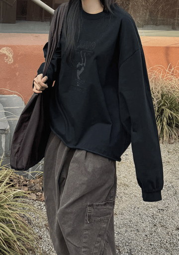 LOV9 復古 水洗 印花 不收邊 長袖T恤 / 2色