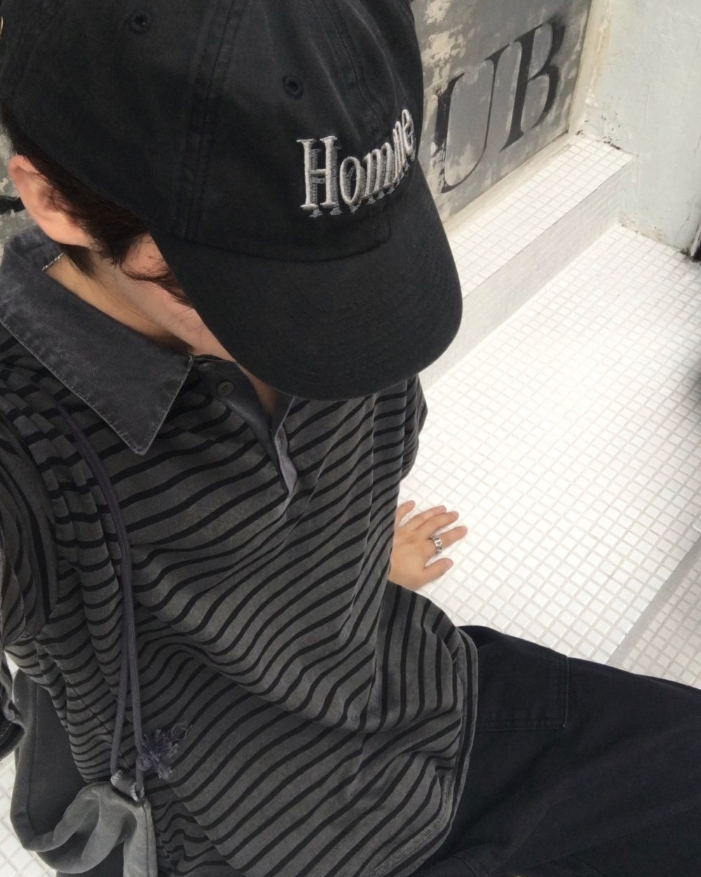 復古 水洗 條紋 寬鬆 短袖 Polo衫 / 4色