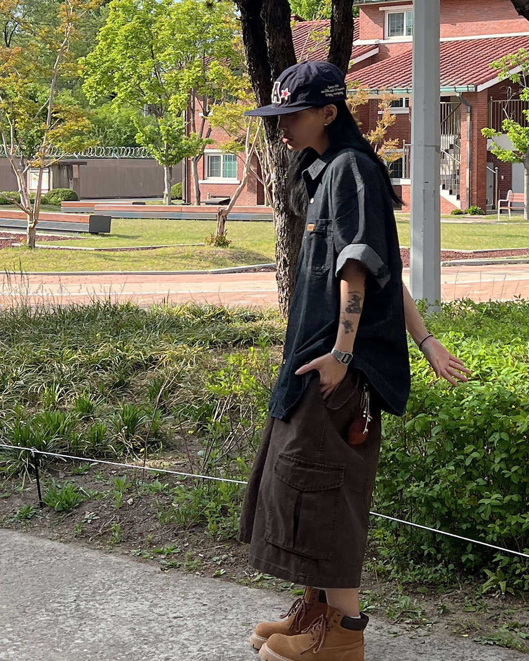 復古 水洗 丹寧 寬鬆 短袖 襯衫 / 2色