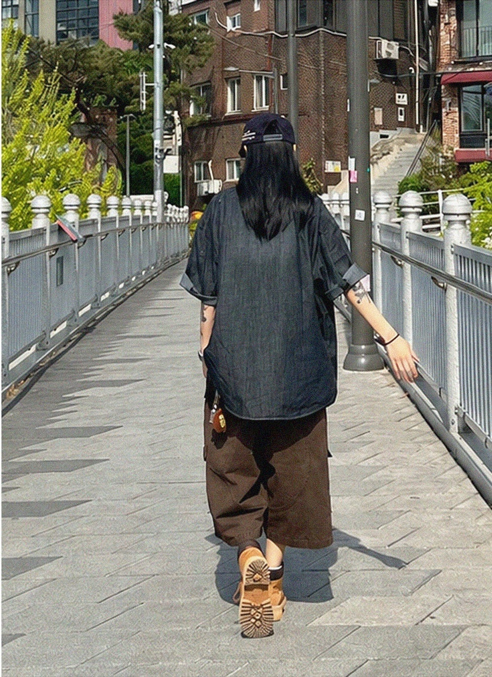 復古 水洗 丹寧 寬鬆 短袖 襯衫 / 2色