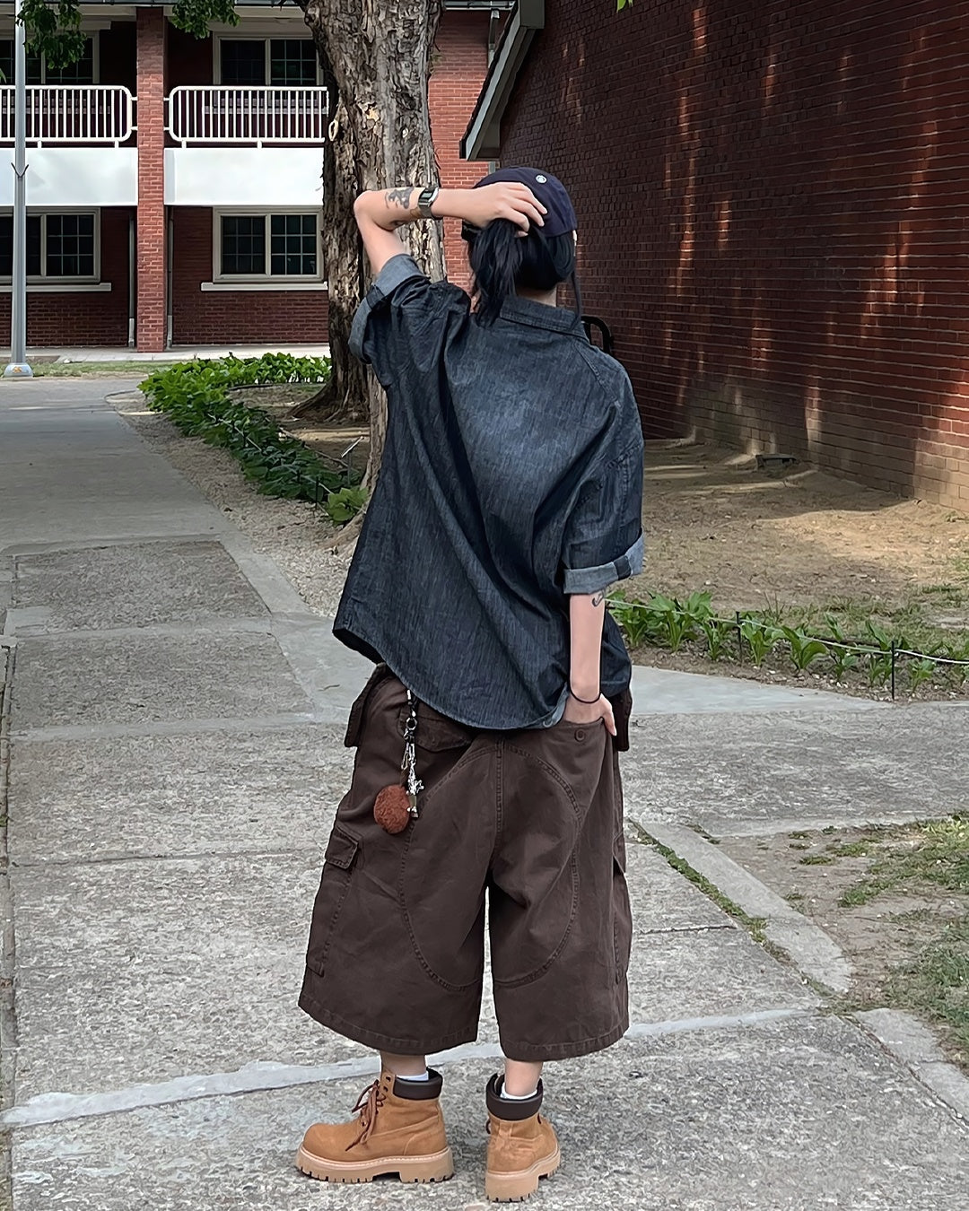 復古 水洗 丹寧 寬鬆 短袖 襯衫 / 2色