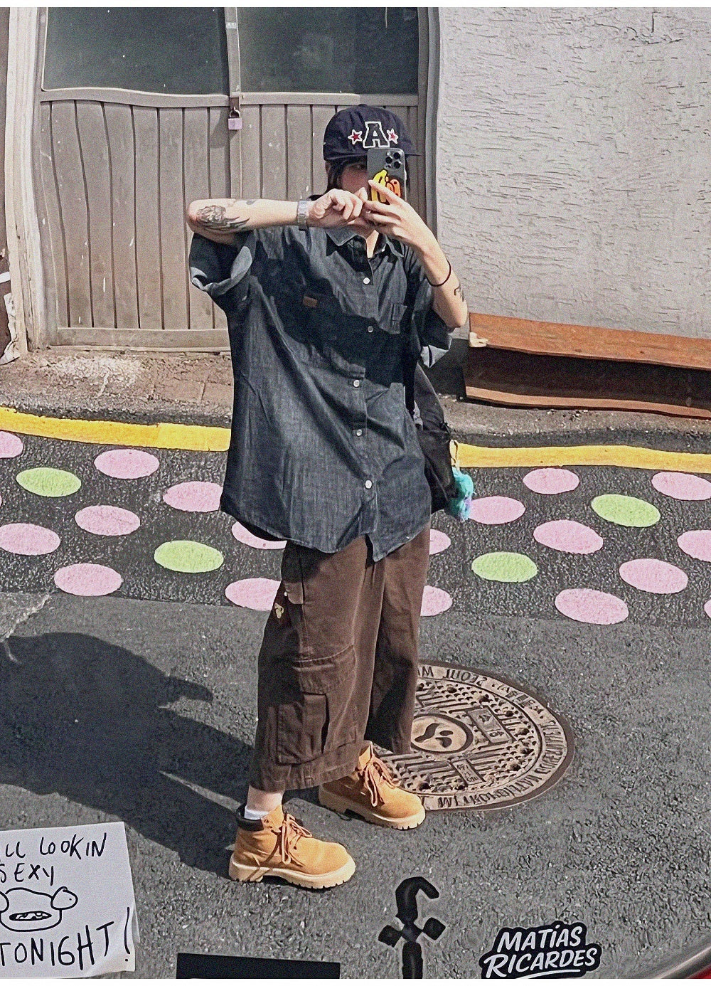 復古 水洗 丹寧 寬鬆 短袖 襯衫 / 2色