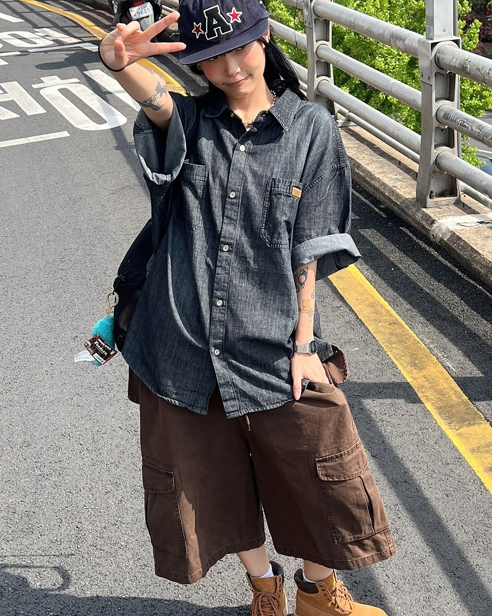 復古 水洗 工裝 寬鬆 百慕達 短褲 / 4色