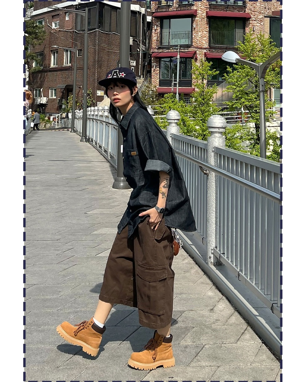 復古 水洗 工裝 寬鬆 百慕達 短褲 / 4色