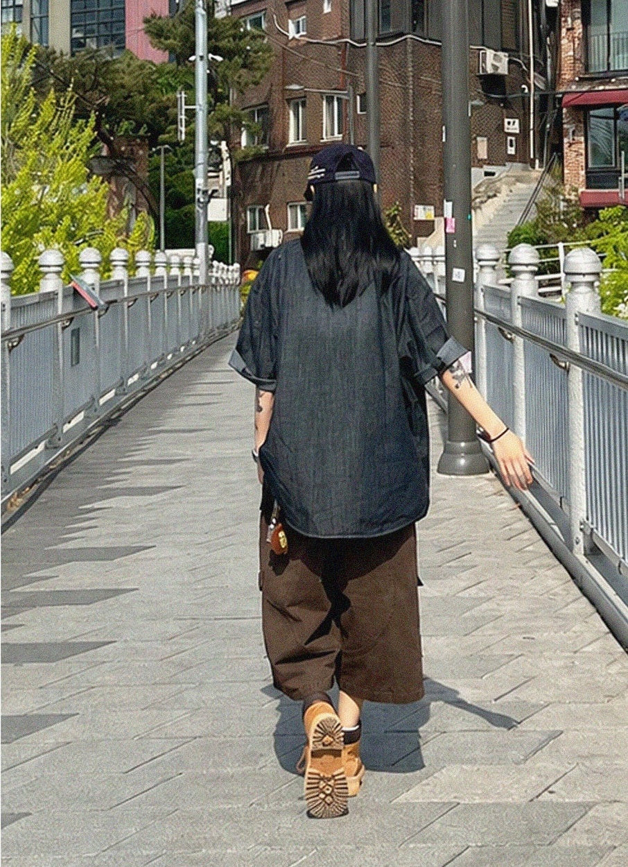 復古 水洗 工裝 寬鬆 百慕達 短褲 / 4色